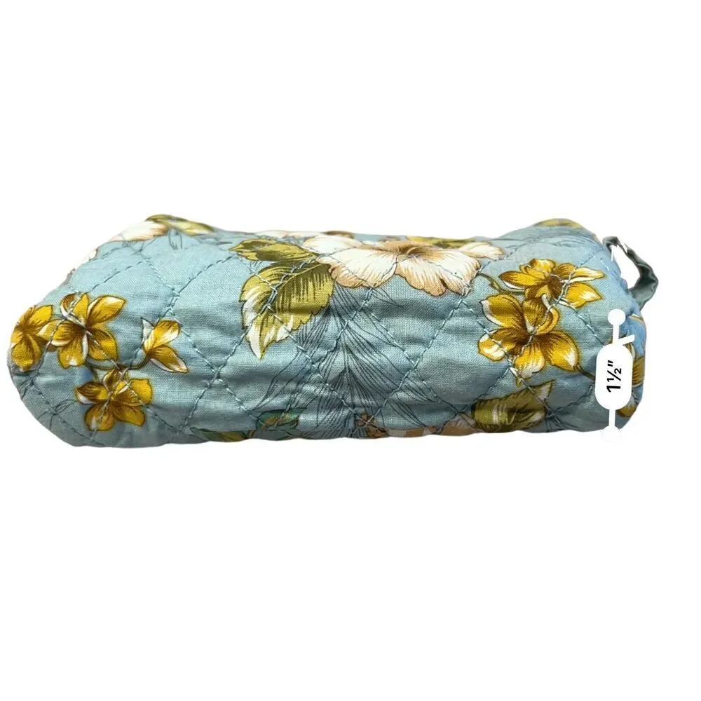 Blue Hibiscus Cotton Quilted Cosmetic‎ Bag Floral 6.5